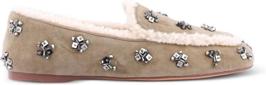 Lola Cruz Nivea loafers verfraaid met kristallen en lammy afwerking Beige