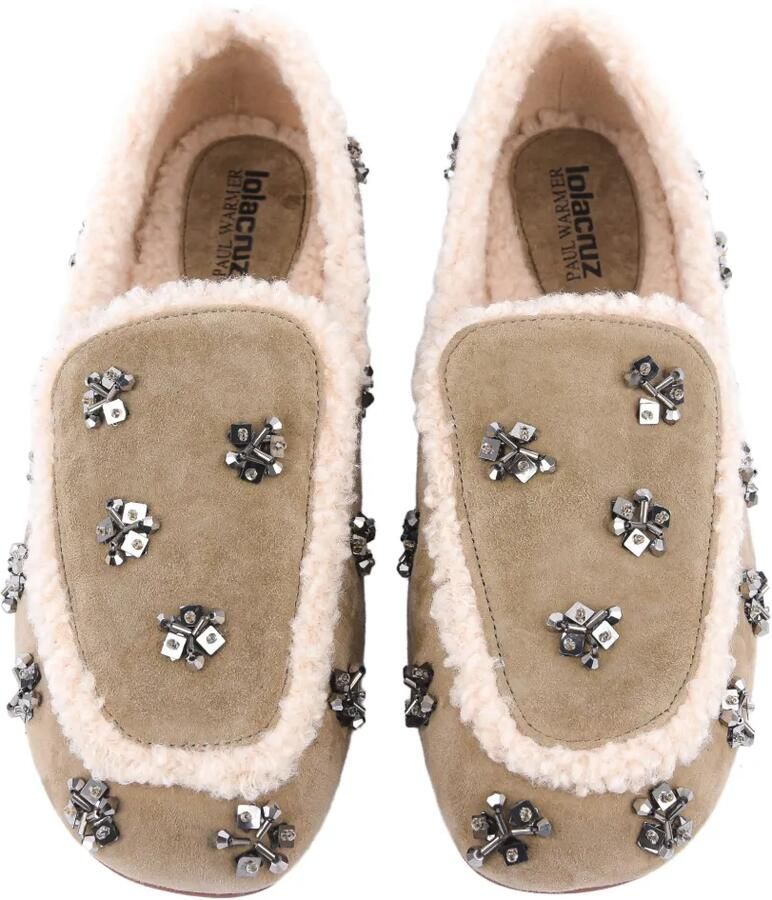 Lola Cruz Nivea loafers verfraaid met kristallen en lammy afwerking Beige - Foto 2