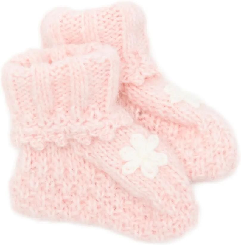 LOUISE MISHA KIDS Grofgebreide slippers met bloe -patch Roze
