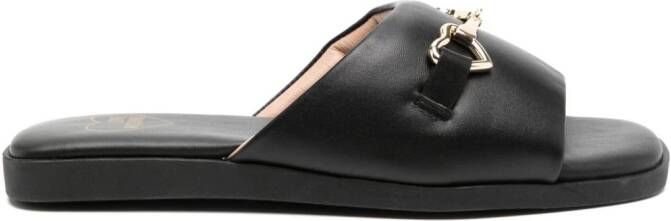 Love Moschino buckle detailing leather slides Zwart