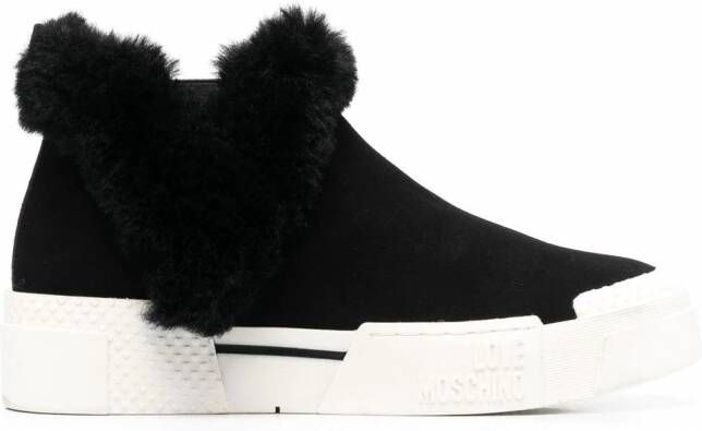 Love Moschino Enkellaarzen met afwerking van bont Zwart