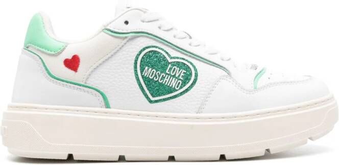 Love Moschino Leren sneakers met glitter Wit