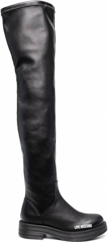 Love Moschino Knielaarzen met logoprint Zwart