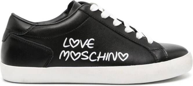 Love Moschino Leren sneakers met logoprint Zwart