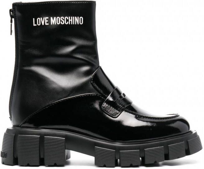 Love Moschino Enkellaarzen met logoprint Zwart