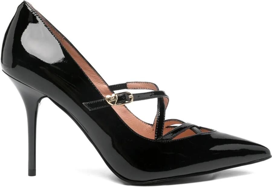 Love Moschino 100 mm leren pumps met gekruiste bandjes Zwart