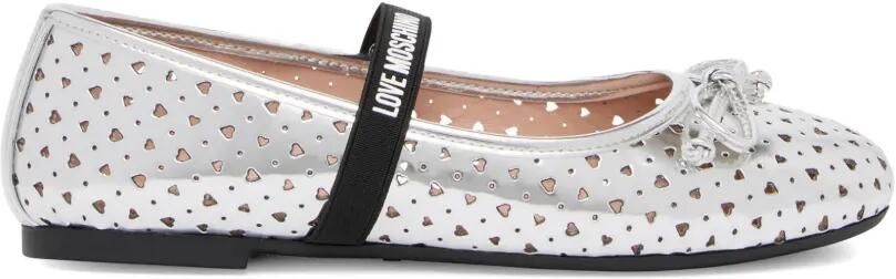 Love Moschino Ballerina's met strik en uitgesneden hart Zilver