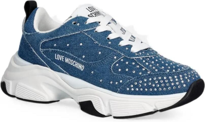 Love Moschino Denim sneakers met stras Blauw
