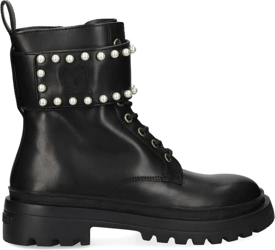 Love Moschino Enkellaarzen met imitatieparel Zwart