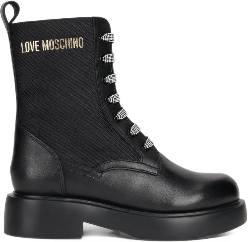 Love Moschino Enkellaarzen met veters en logo-plakkaat Zwart