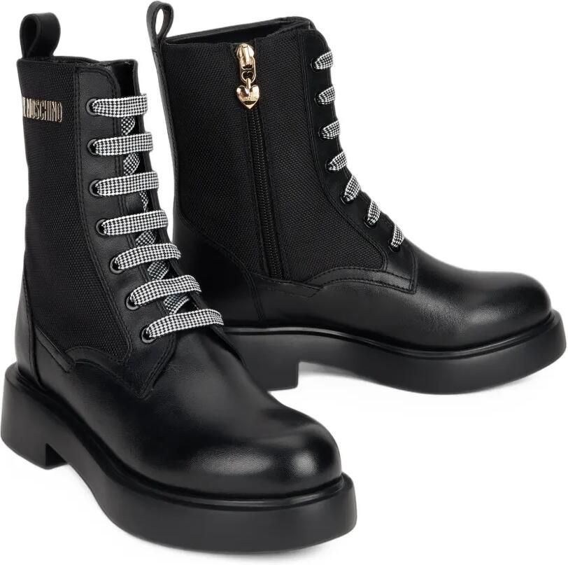 Love Moschino Enkellaarzen met veters en logo-plakkaat Zwart - Foto 3