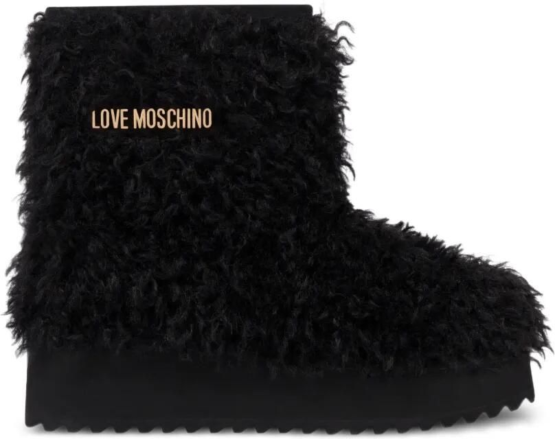 Love Moschino Enkellaarzen van imitatiebont met logo Zwart