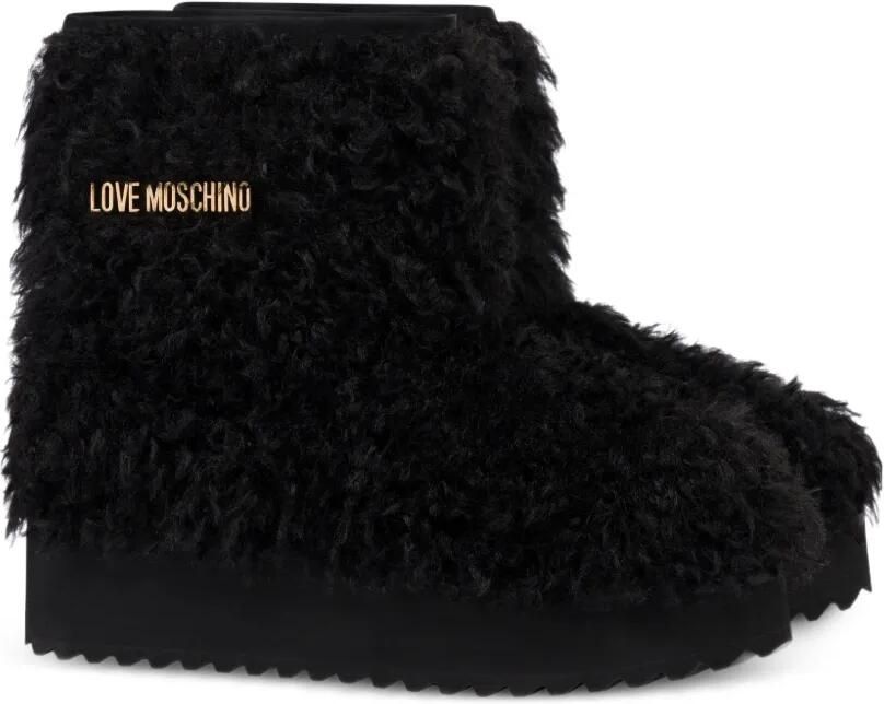 Love Moschino Enkellaarzen van imitatiebont met logo Zwart - Foto 2