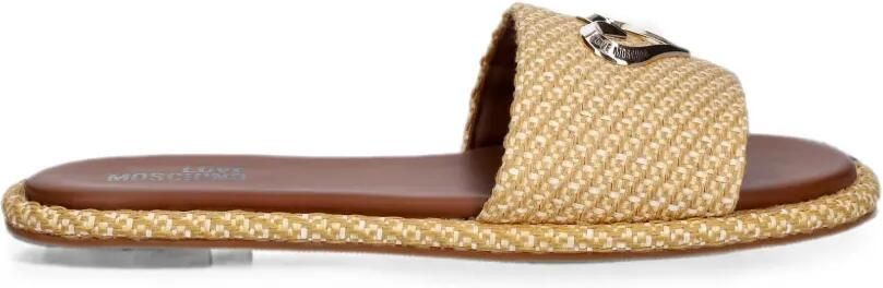 Love Moschino Geweven sandalen met hartplakkaat Beige
