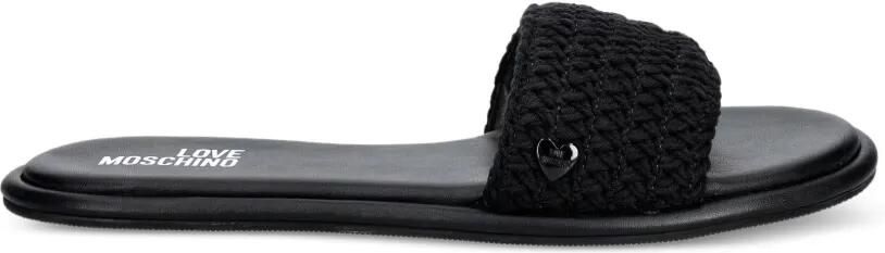 Love Moschino Geweven slippers met hart-plakkaat Zwart