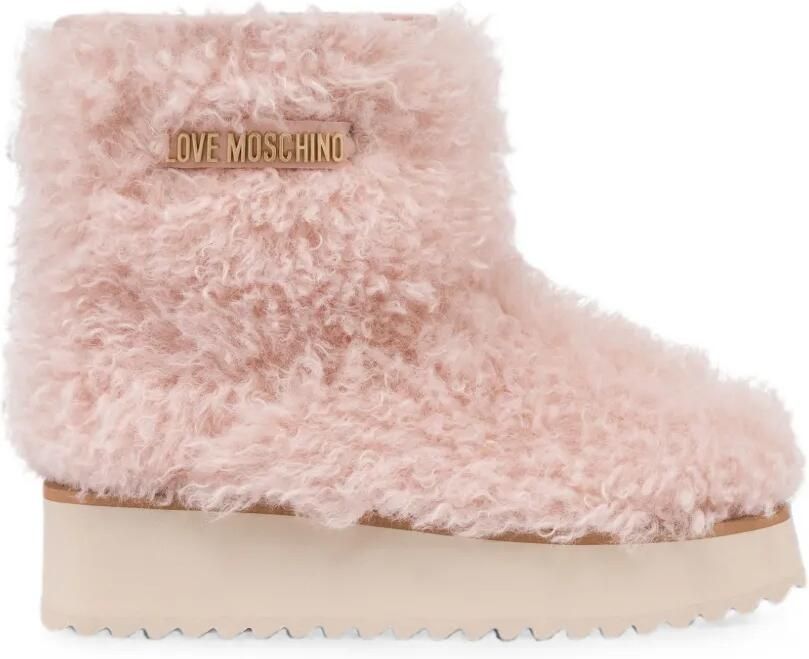 Love Moschino Laarzen met plateauzool en imitatielamswol Roze