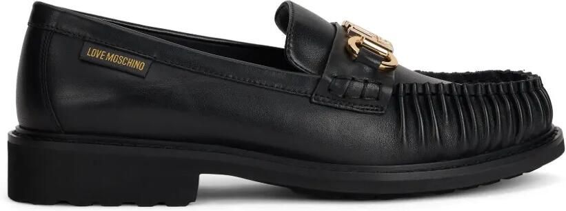 Love Moschino Leren loafers met logoplakkaat Zwart
