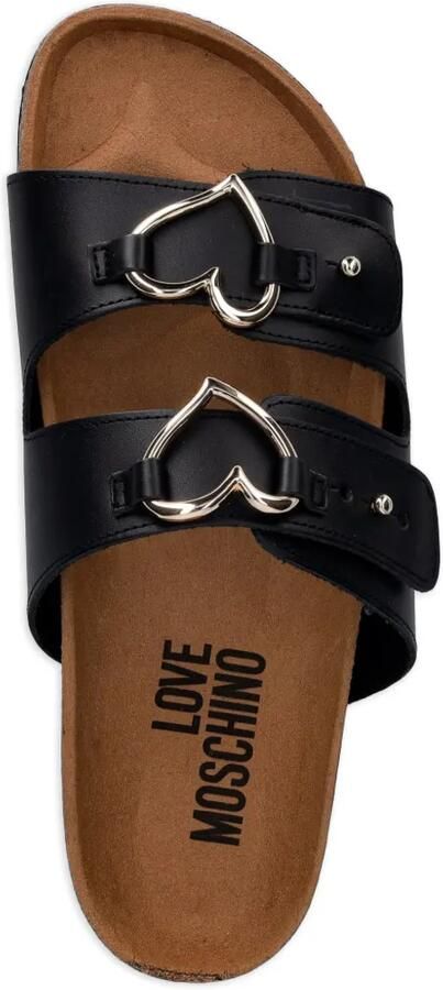 Love Moschino Leren slippers met hartvormige gesp Zwart - Foto 2