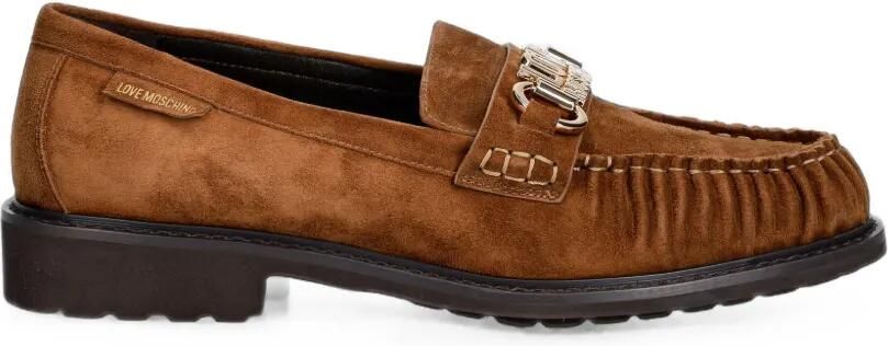 Love Moschino Loafers met logo-plakkaat en plooien Bruin