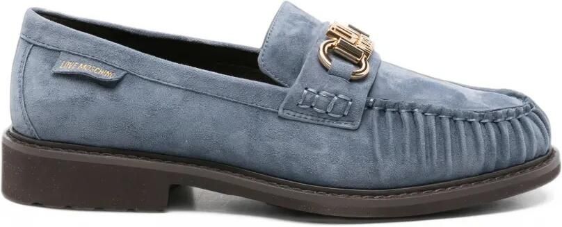 Love Moschino logo-plaque pleated loafers Blauw