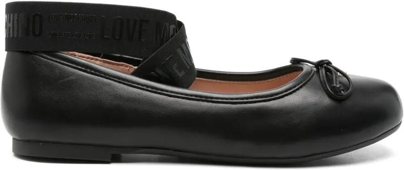 Love Moschino logo-strap bow-detail ballet flats Zwart