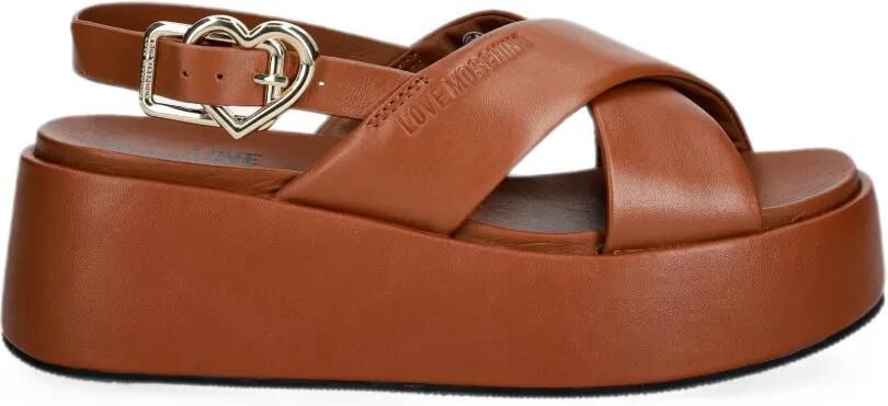 Love Moschino Sandalen met gekruiste bandjes en hartgesp Bruin