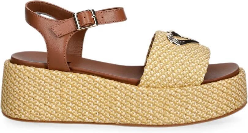 Love Moschino Sandalen met plateauzool en hartplakkaat Beige