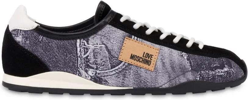 Love Moschino Sneakers met denim-print en vlakken Grijs