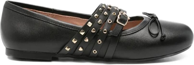 Love Moschino stud-embellished buckle-strap ballet flats Zwart