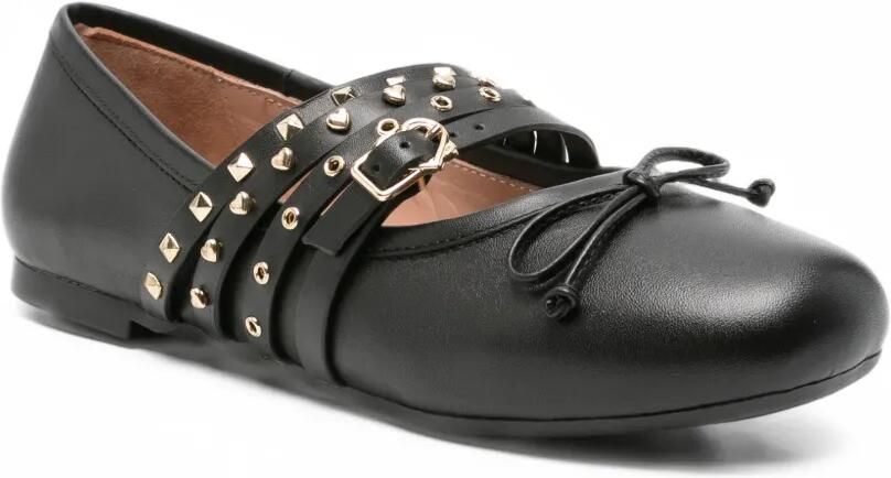 Love Moschino stud-embellished buckle-strap ballet flats Zwart - Foto 2