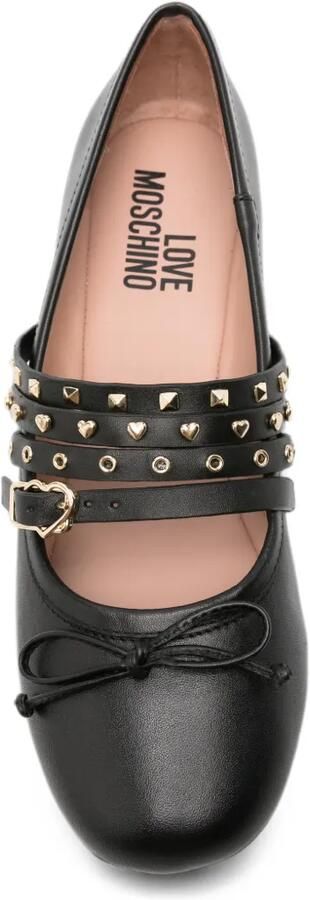 Love Moschino stud-embellished buckle-strap ballet flats Zwart - Foto 4
