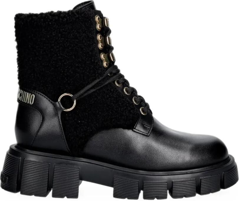 Love Moschino Veterlaarzen met bouclé vlak Zwart