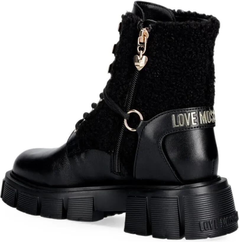 Love Moschino Veterlaarzen met bouclé vlak Zwart - Foto 2
