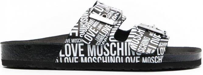 Love Moschino Slippers met logoprint Zwart
