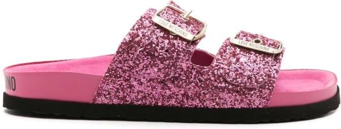 Love Moschino Slippers met glitters Roze