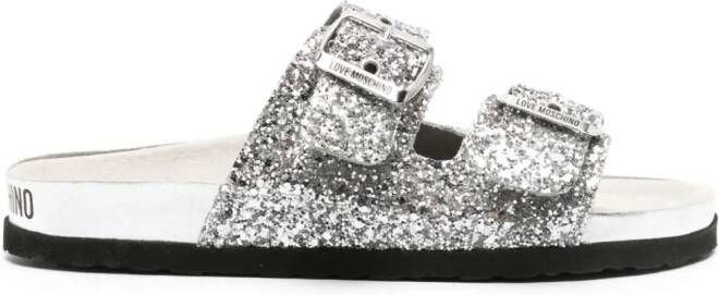 Love Moschino Slippers met glitters Zilver