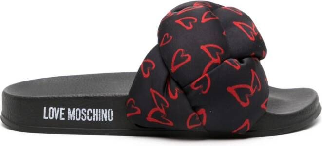 Love Moschino Slippers met hartprint Zwart