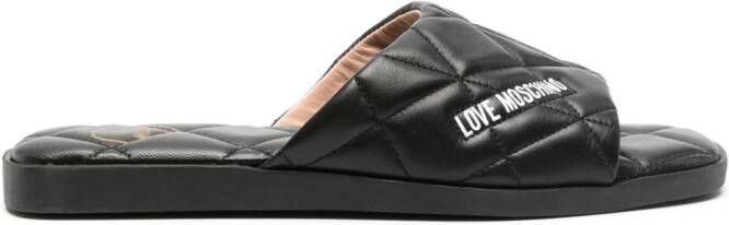 Love Moschino Slippers met logoplakkaat Zwart