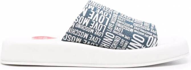 Love Moschino Slippers met logoprint Blauw