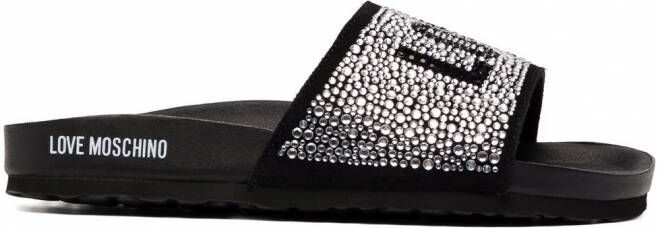 Love Moschino Slippers verfraaid met kristallen Zwart