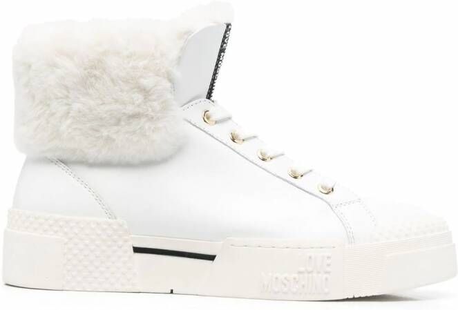 Love Moschino Sneakers met afwerking van bont Wit