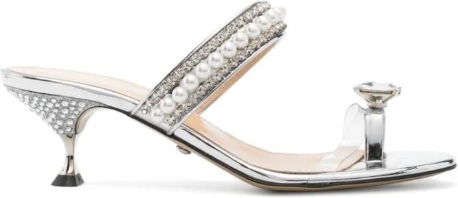 MACH & MACH 60mm crystal-embellished leather mules Zilver