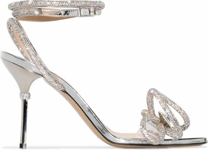 MACH & MACH 95mm crystal-embellished double-bow sandals Metallic