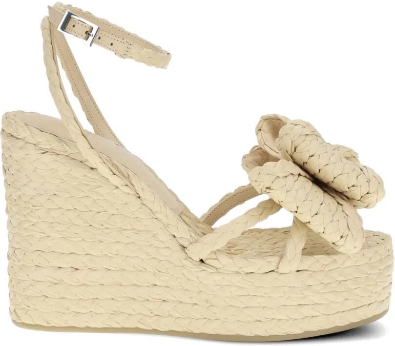 MACH & MACH Le Cadeau gevlochten sandalen met sleehak en strik Beige