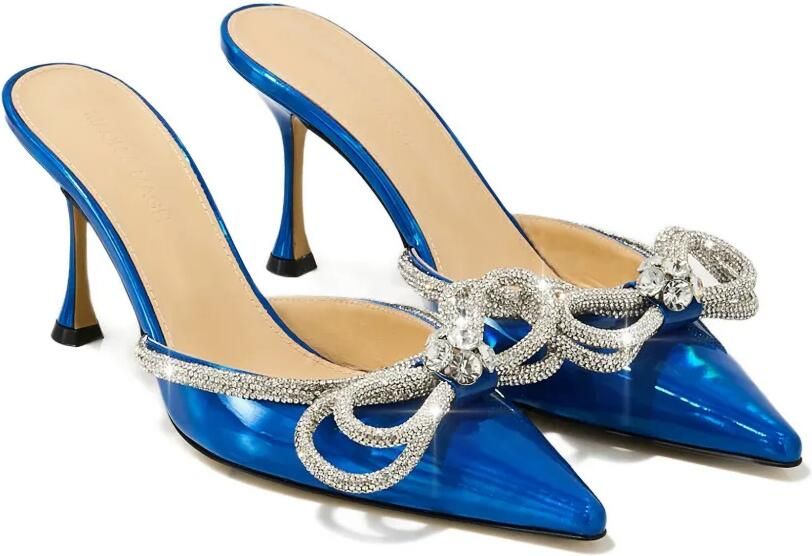 MACH & MACH Muiltjes met puntige neus en kristallen strik Blauw - Foto 4