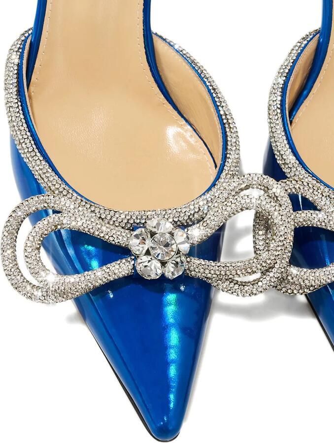 MACH & MACH Muiltjes met puntige neus en kristallen strik Blauw - Foto 3