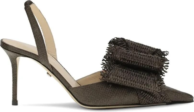 MACH & MACH Raffia slingback sandalen met franje Bruin