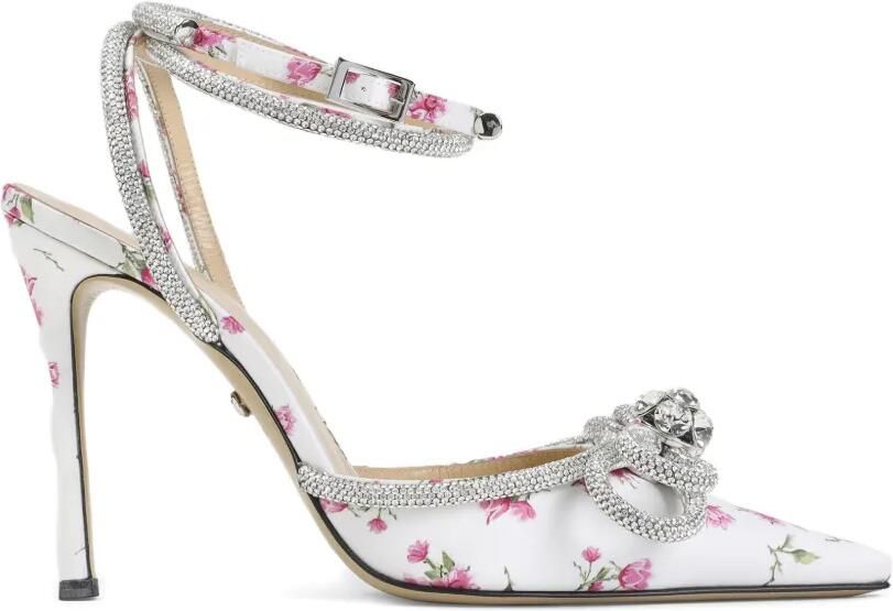 MACH & MACH Satijnen pumps verfraaid met bloemen Wit