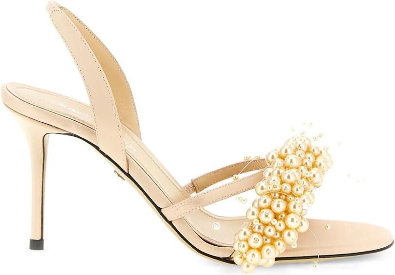 MACH & MACH Satijnen sandalen met parelband Beige