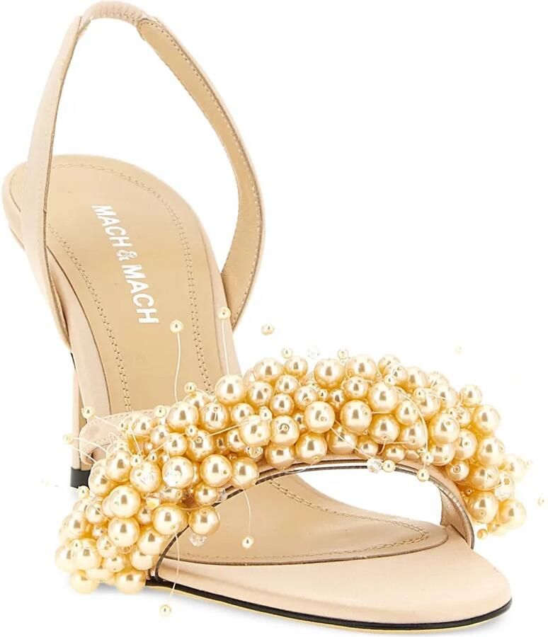 MACH & MACH Satijnen sandalen met parelband Beige - Foto 2